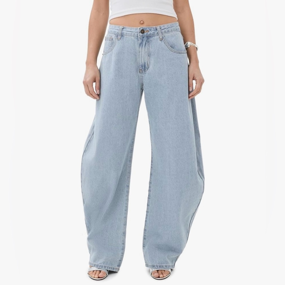 Lioness Light Blue Horseshoe Barrel Leg Jeans
